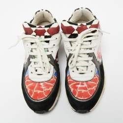 Pre Owned Chanel Multicolor Printed Patent Leather and Suede CC Lace Sneakers Size 36.5