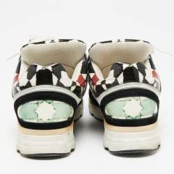 Pre Owned Chanel Multicolor Printed Patent Leather and Suede CC Lace Sneakers Size 36.5