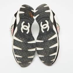 Pre Owned Chanel Multicolor Printed Patent Leather and Suede CC Lace Sneakers Size 36.5