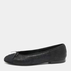 Chanel Black Textured Leather and Fabric CC Cap-Toe Bow Ballet Flats Size  40 Chanel