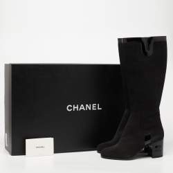 Chanel Black Suede And Patent Block Mild Calf Boots Size 39