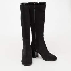 Chanel Black Suede And Patent Block Mild Calf Boots Size 39