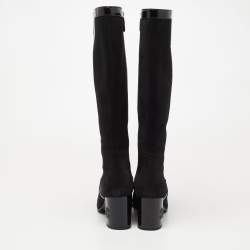 Chanel Black Suede And Patent Block Mild Calf Boots Size 39