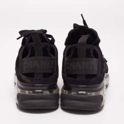 Pre Owned Chanel Black Velvet And Suede CC Sneakers Size 39