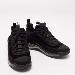 Pre Owned Chanel Black Velvet And Suede CC Sneakers Size 39