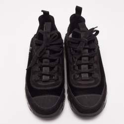 Pre Owned Chanel Black Velvet And Suede CC Sneakers Size 39