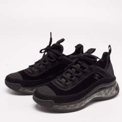 Pre Owned Chanel Black Velvet And Suede CC Sneakers Size 39