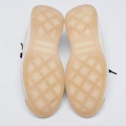 Pre Owned Chanel Grey/White Suede And Fabric CC Lace Up Sneakers Size 39.5