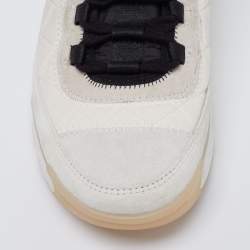 Pre Owned Chanel Grey/White Suede And Fabric CC Lace Up Sneakers Size 39.5