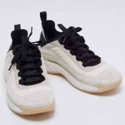 Pre Owned Chanel Grey/White Suede And Fabric CC Lace Up Sneakers Size 39.5