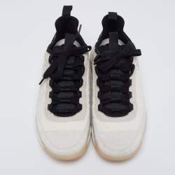 Pre Owned Chanel Grey/White Suede And Fabric CC Lace Up Sneakers Size 39.5