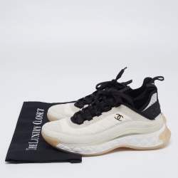 Pre Owned Chanel Grey/White Suede And Fabric CC Lace Up Sneakers Size 39.5