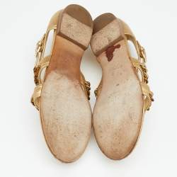 Chanel Metallic Gold  Leather Chain Detail Strappy Flat Sandals Size 39.5