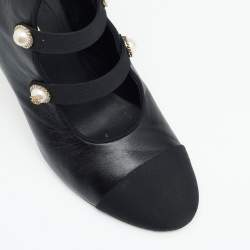 Chanel Black Leather And Fabric CC Ankle Length Boots Size 39.5