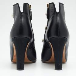 Chanel Black Leather And Fabric CC Ankle Length Boots Size 39.5