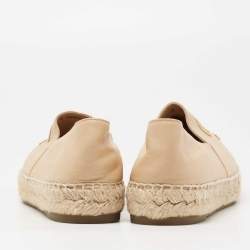 Pre Owned Chanel Beige/Black Leather CC Cap Toe Espadrille Flats Size 37