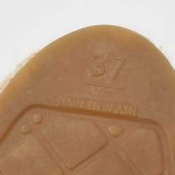 Pre Owned Chanel Beige/Black Leather CC Cap Toe Espadrille Flats Size 37