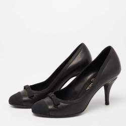 Pre Owned Chanel  Black Canvas And Leather CC Cap Toe Pumps Size 36