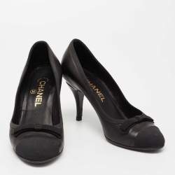 Pre Owned Chanel  Black Canvas And Leather CC Cap Toe Pumps Size 36
