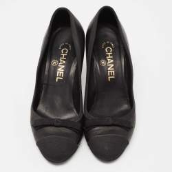 Pre Owned Chanel  Black Canvas And Leather CC Cap Toe Pumps Size 36