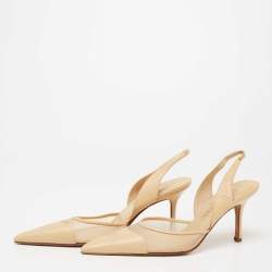Chanel Beige Leather and Mesh Pointed Toe Slingback Sandals Size 41.5