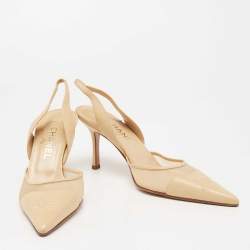 Chanel Beige Leather and Mesh Pointed Toe Slingback Sandals Size 41.5