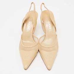Chanel Beige Leather and Mesh Pointed Toe Slingback Sandals Size 41.5