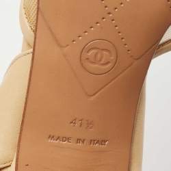 Chanel Beige Leather and Mesh Pointed Toe Slingback Sandals Size 41.5