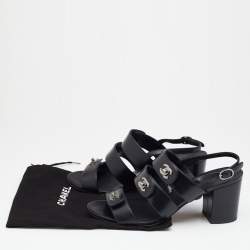 Pre Owned Chanel Black Leather CC Turnlock Sandals Size 38