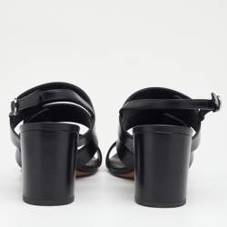 Pre Owned Chanel Black Leather CC Turnlock Sandals Size 38