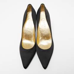 Pre Owned Chanel Black Satin Pointed Toe Pumps Size 41