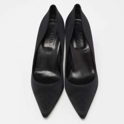 Pre Owned Chanel Black Satin Pointed Toe Pumps Size 40.5