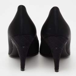 Pre Owned Chanel Black Satin Pointed Toe Pumps Size 40.5