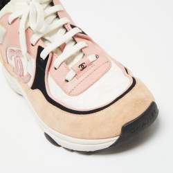 Pre Owned Chanel Multicolor Nylon And Leather CC Logo Lace Up Sneakers Size 38