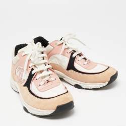 Pre Owned Chanel Multicolor Nylon And Leather CC Logo Lace Up Sneakers Size 38