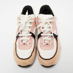 Pre Owned Chanel Multicolor Nylon And Leather CC Logo Lace Up Sneakers Size 38