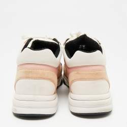 Pre Owned Chanel Multicolor Nylon And Leather CC Logo Lace Up Sneakers Size 38