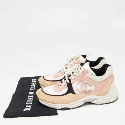 Pre Owned Chanel Multicolor Nylon And Leather CC Logo Lace Up Sneakers Size 38