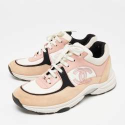 Pre Owned Chanel Multicolor Nylon And Leather CC Logo Lace Up Sneakers Size 38