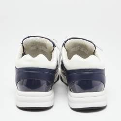 Pre Owned Chanel Navy Blue PVC And Patent Leather CC Lace Up Sneakers Size 37.5