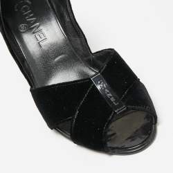 Pre Owned Chanel Black Velvet Cross Strap Peep-Toe Pumps Size 41