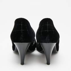 Pre Owned Chanel Black Velvet Cross Strap Peep-Toe Pumps Size 41