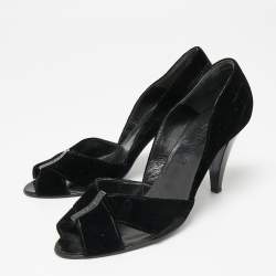 Pre Owned Chanel Black Velvet Cross Strap Peep-Toe Pumps Size 41