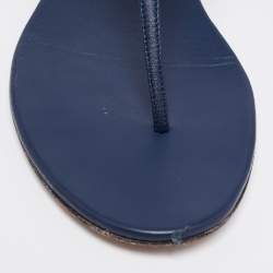 مملوكة مسبقًا Chanel Navy Blue Leather CC Crystal Embellished Flat Thong Sandals Size 41
