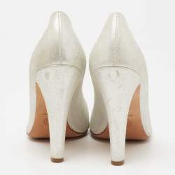 مملوكة مسبقًا حذاء كعب عالي شانيل CC جلد أسود لامع  بمقدمة مستديرة مدببة مقاس 40.5