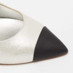 مملوكة مسبقًا حذاء كعب عالي شانيل CC جلد أسود لامع  بمقدمة مستديرة مدببة مقاس 40.5