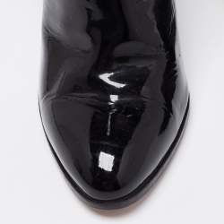 Chanel Black Patent Leather CC Mid Calf Boots Size 38.5