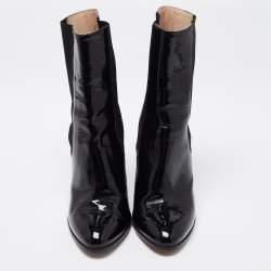 Chanel Black Patent Leather CC Mid Calf Boots Size 38.5