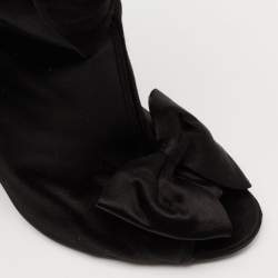 Pre Owned Chanel Black Satin CC Bow Detail Peep Toe Mid Calf Boots Size 39.5