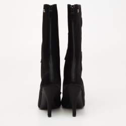 Pre Owned Chanel Black Satin CC Bow Detail Peep Toe Mid Calf Boots Size 39.5